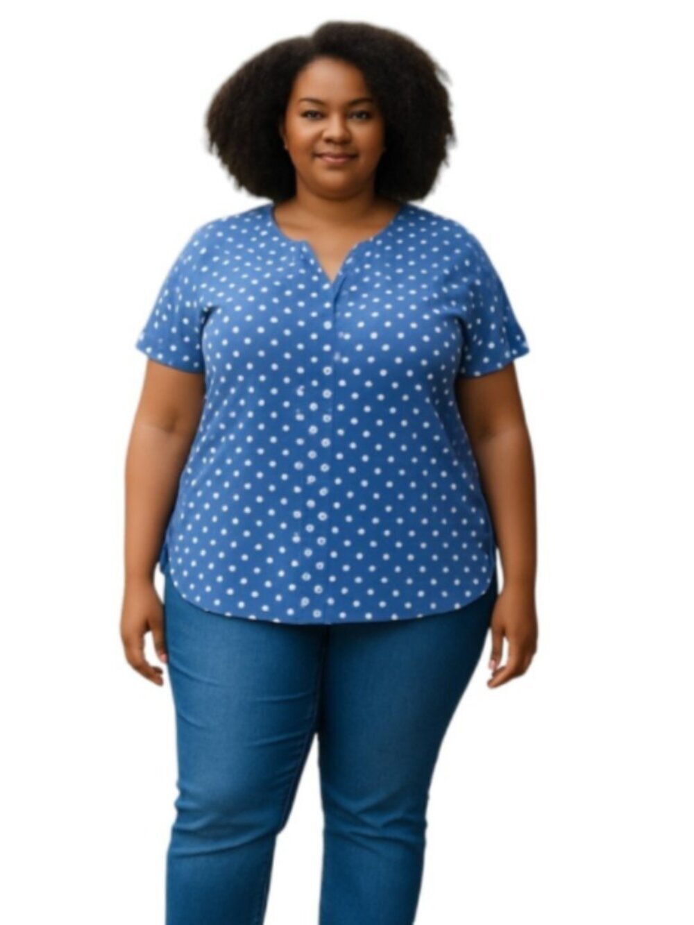 Elie McCarthy Plus Size 2X Blouse Blue and White Polka Dots Black Stripes